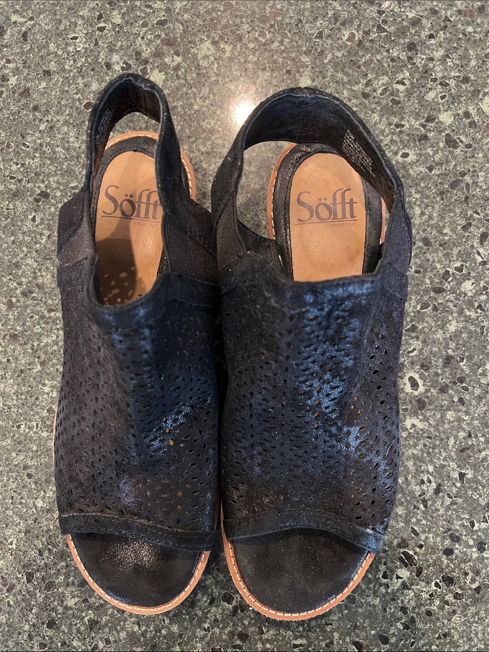 Söfft Black Perforated Open-Toe Slingback Sandals